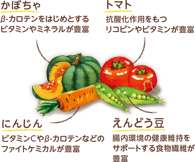 かぼちゃ　トマト　にんじん　えんどう豆　を使用